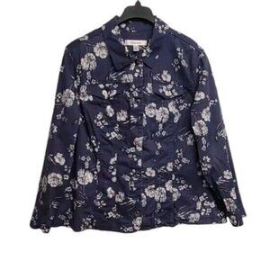 Croft & Barrow Womens 2x Blue Floral Print Stretch Cotton Twill Jacket C…